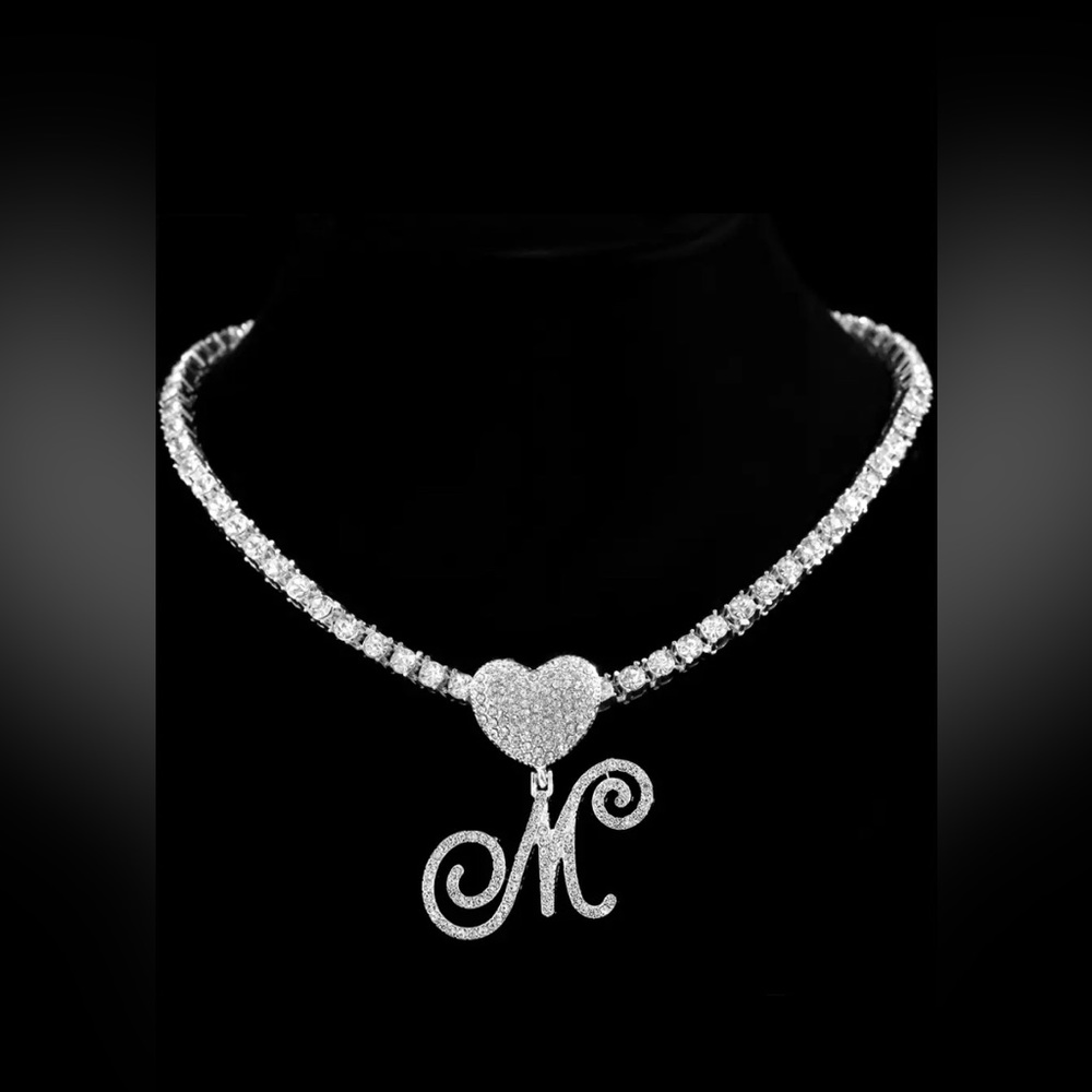 Silver necklace Initial letter M silver necklace